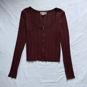 Women's Ribbed Brown Long Sleeve Top